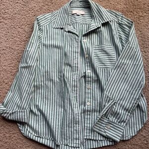LOFT Green and White Strip Dress Shirt